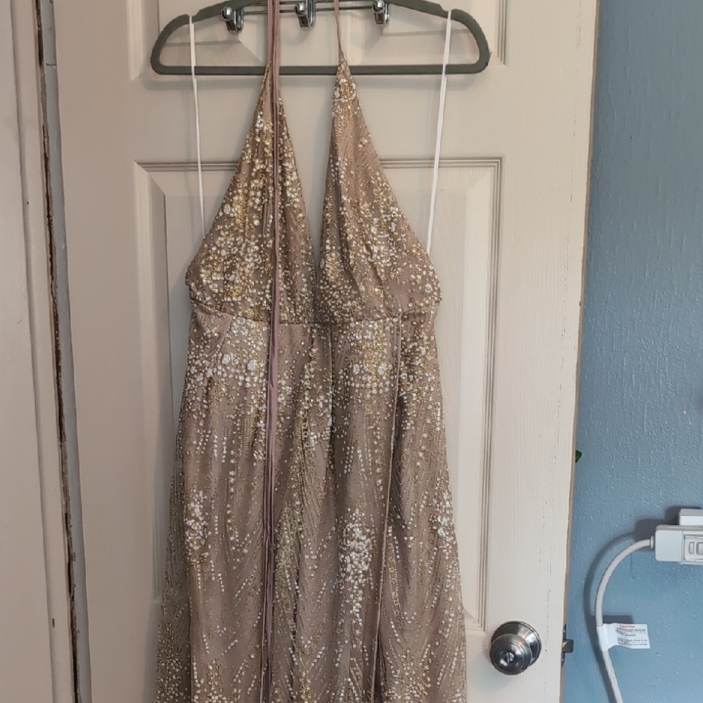 Elegant Backless Tan Dress